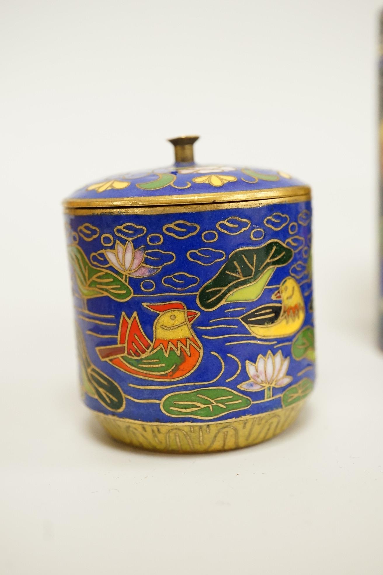 A collection of miniature enamel and cloisonné boxes, eggs and a painted rabbit, etc. (11)